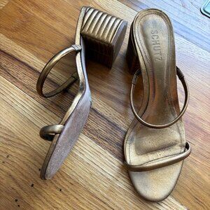 Schutz Kyra strappy bronze leather sandals low heel 9.5B